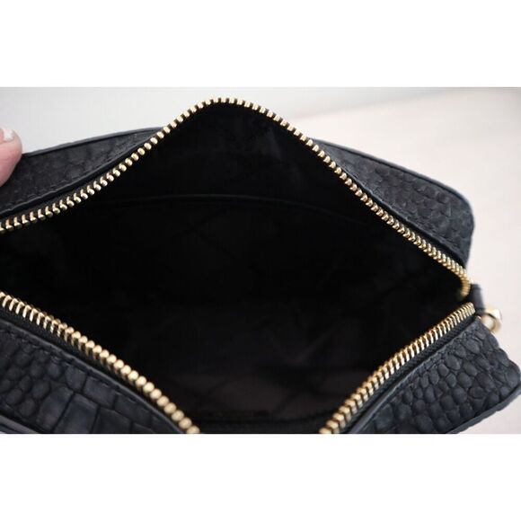 Michael Kors Women's MD Black Croc Embossed Leather Camera Crossbody Bag - Picture 9 of 16